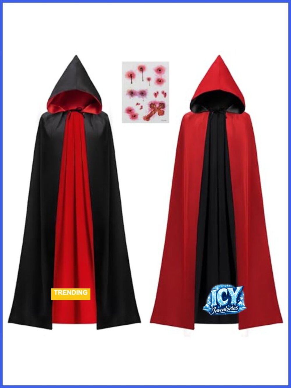 Adult Unisex Reversible Hooded Vampire Cape Costume Accessory 100% Polyester